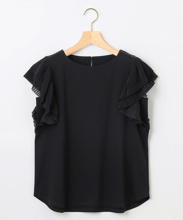 組曲 プリーツコンビフレンチスリーブ カットソー ブラック系