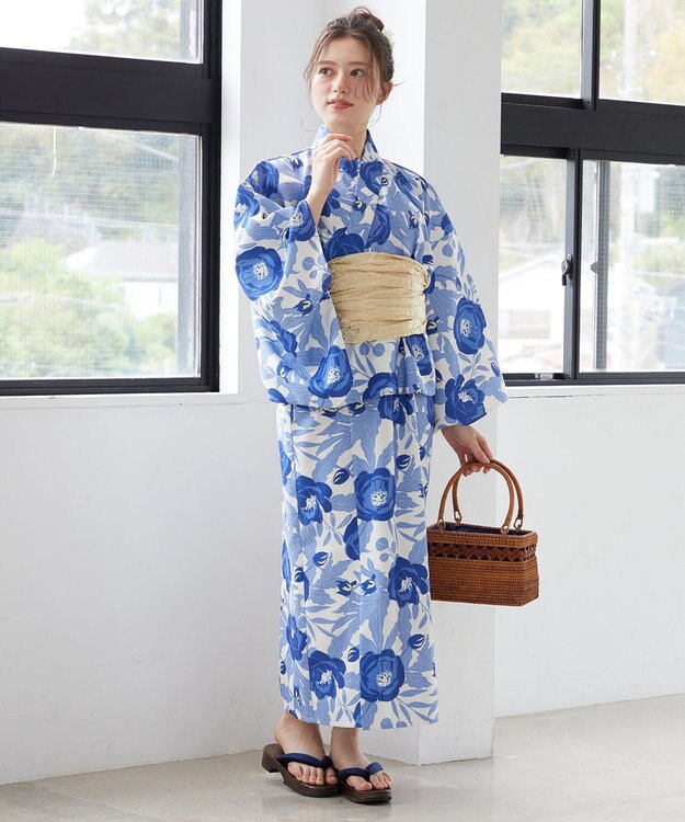 Feroux 【洗える・2WAY】 簡単着付け 浴衣 3点セット スカイブルー系4