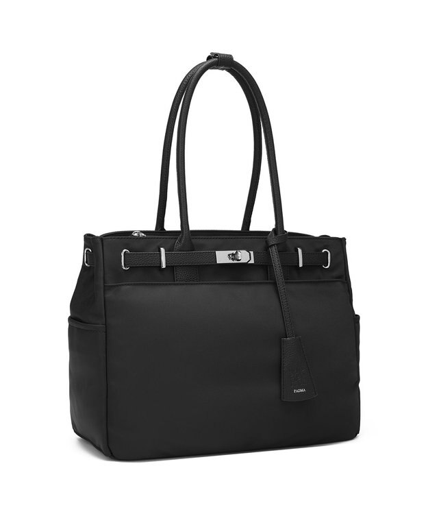 style code 【高密度ナイロン×レザー】ナイロンロングハンドルトートバッグ　軽量　大容量 BLK/SLV7692