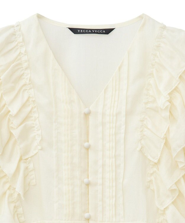 YECCA VECCA ラッフルVネックブラウス Black