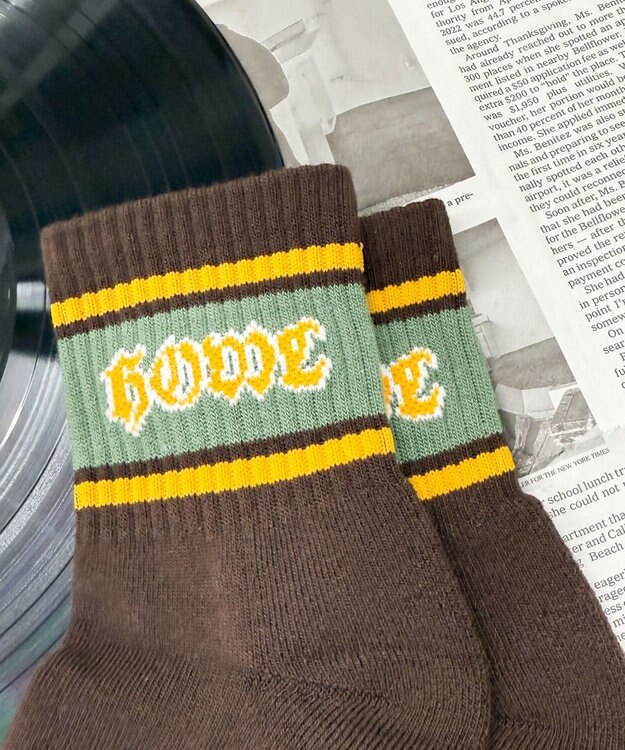 WEGO ラインロゴハイアンクルソックス ブラウン