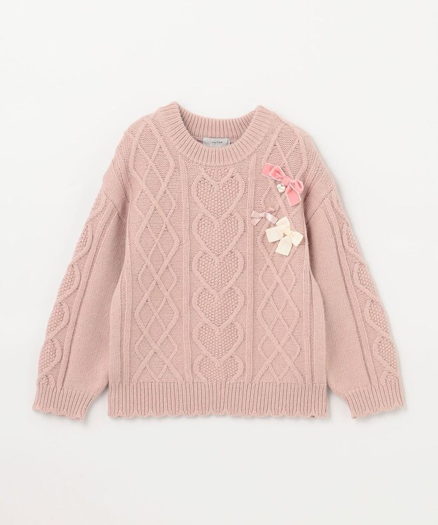 ANY KIDS リボン ケーブル ニット ピンク