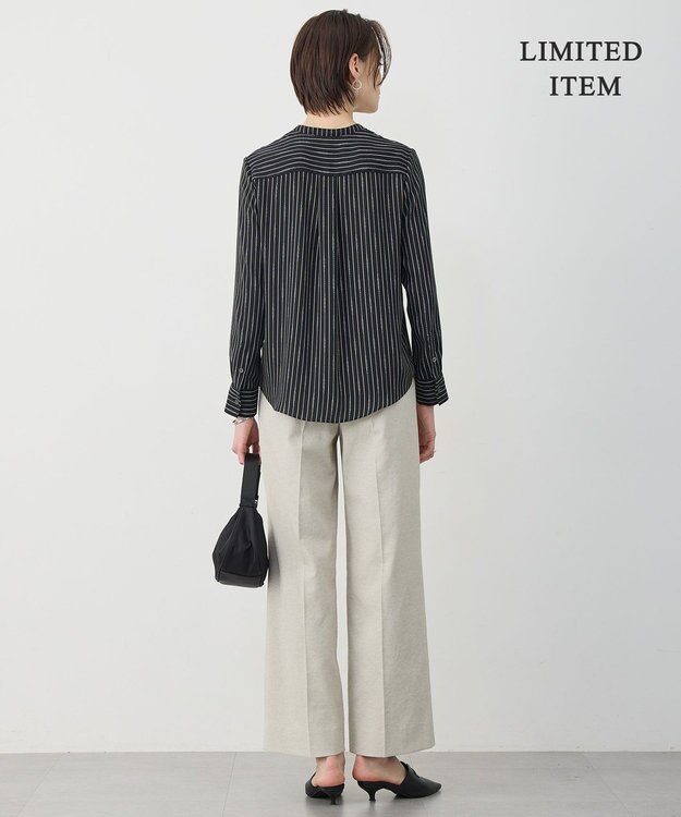 ICB 【新色追加・WEB限定】BackSatinAmunzen キーネックブラウス ブラックベース×ストライプチェーン柄