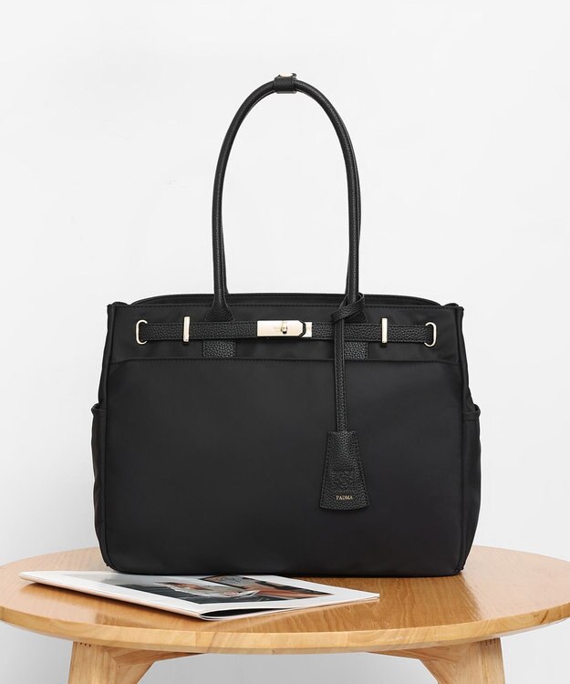 style code 【高密度ナイロン×レザー】ナイロンロングハンドルトートバッグ　軽量　大容量 BLK/GLD7691