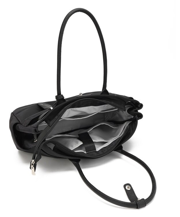 style code 【高密度ナイロン×レザー】ナイロンロングハンドルトートバッグ　軽量　大容量 BLK/SLV7692