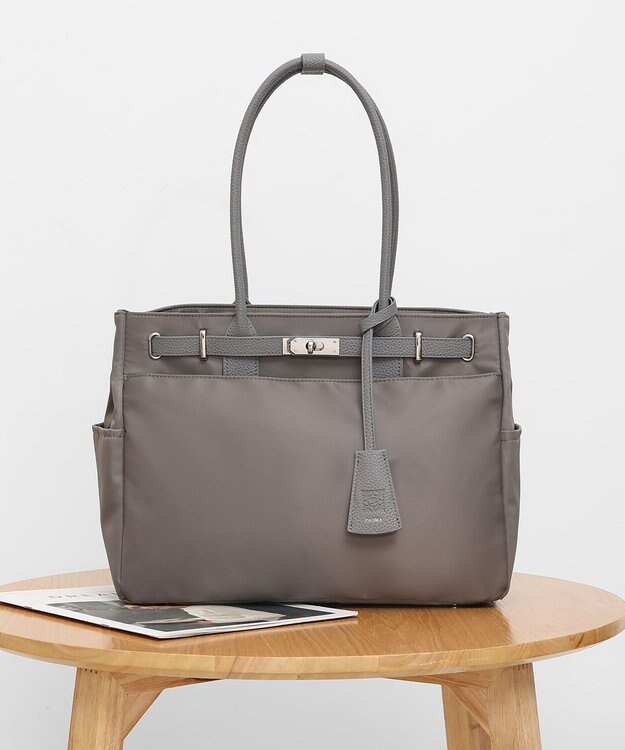 style code 【高密度ナイロン×レザー】ナイロンロングハンドルトートバッグ　軽量　大容量 グレー