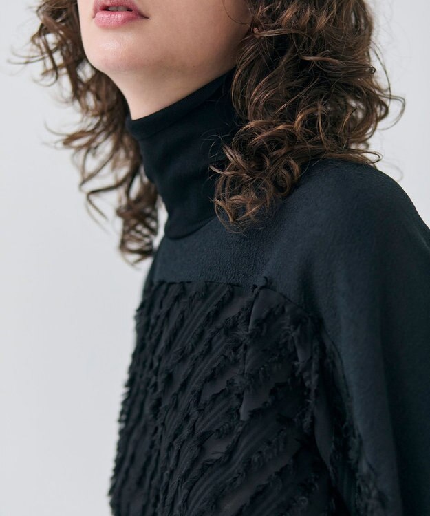 BEIGE， 【洗える】BANKSIA / ニットコンビカットジャカードブラウス Black