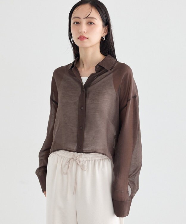 earth music&ecology 【WEB限定】シアーショートシャツ Brown