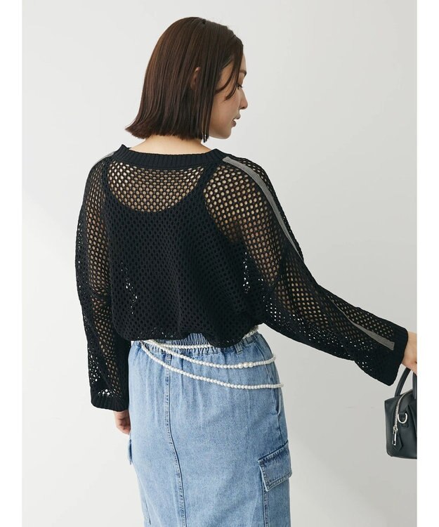 Green Parks ラインメッシュニットプルオーバー Black