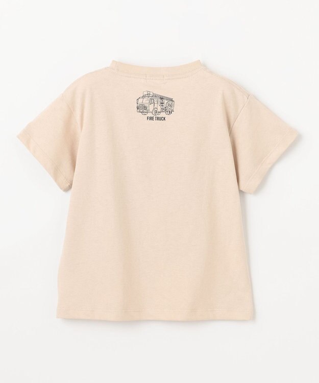 ANY KIDS 車プリント 半袖Tシャツ ベージュ（消防車）
