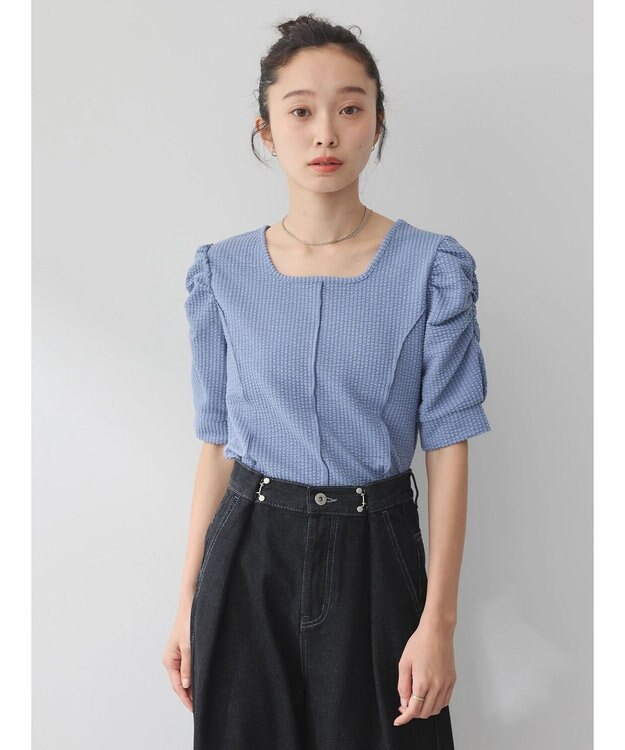 earth music&ecology ぽこぽこパワショルプルオーバー Blue