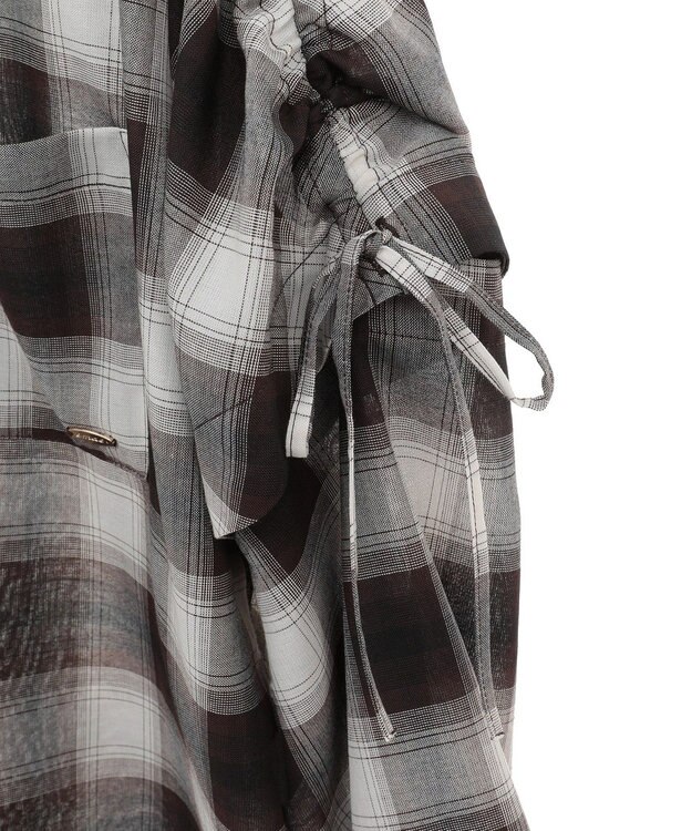 earth music&ecology 【2WAY】２ｗａｙショルダードロストリボンチェックシャツ Brown