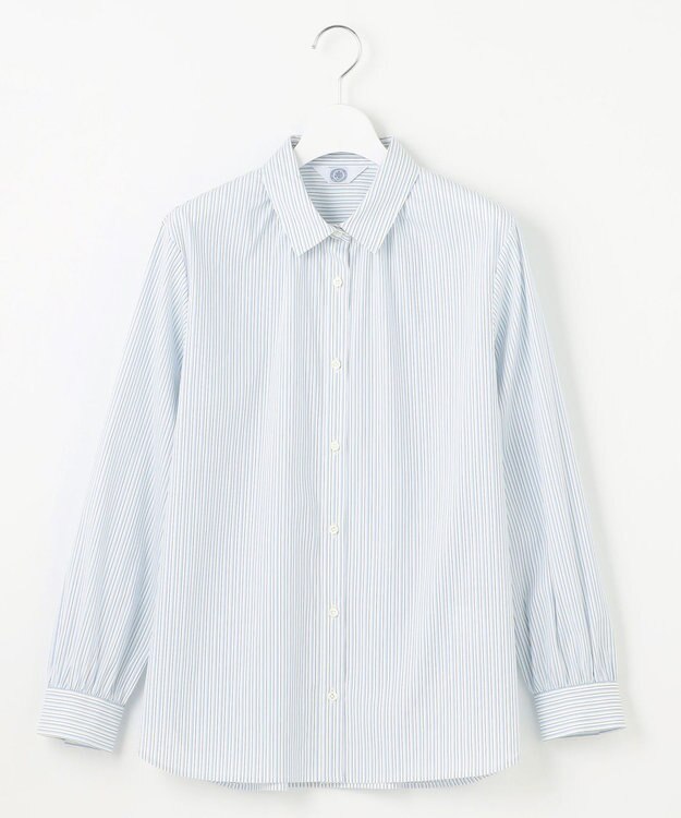 J.PRESS LADIES 【洗える】BEZ VEGA シャツカラー ブラウス ホワイト×サックスブルー系