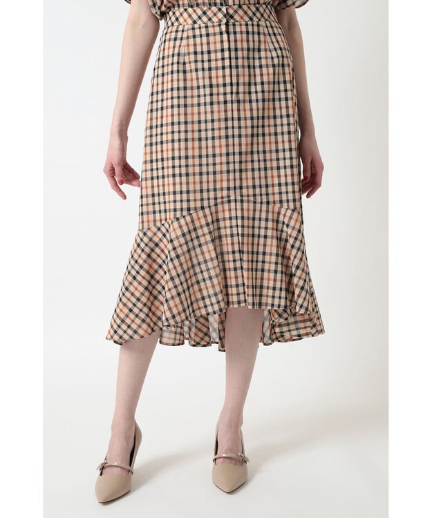 DAKS コットンボイル ペプラム フレアスカート ハウスチェック