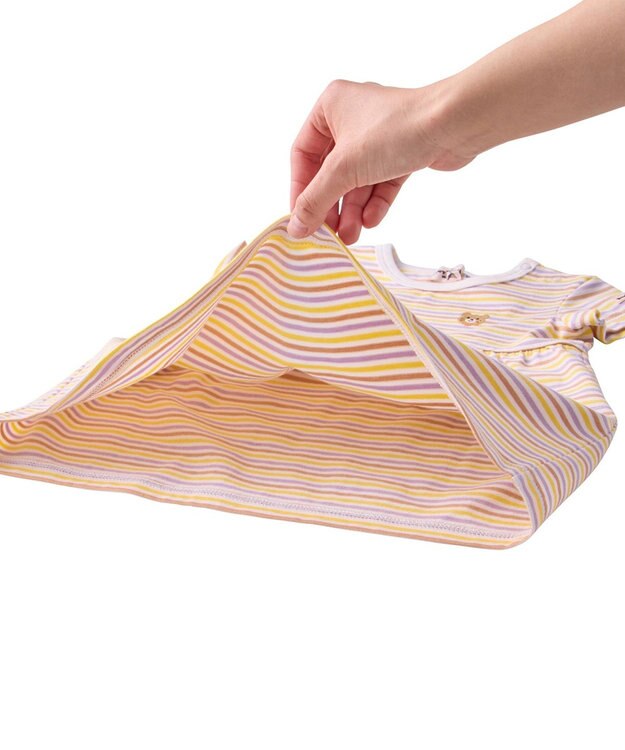 MIKI HOUSE HOT BISCUITS 【80-120cm】みじんボーダー ワンポイント刺繍 半袖ワンピース ラベンダー