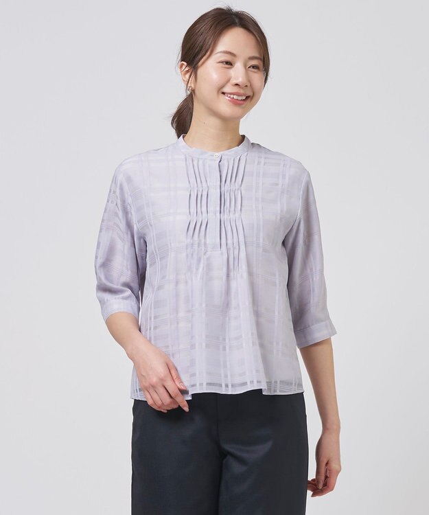 J.PRESS LADIES L シアーチェック カットソー グレイッシュサックス系