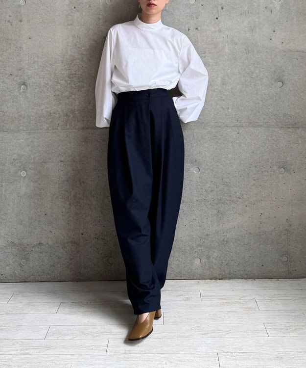 #Newans 【洗える】スラントフロントコクーンパンツ ネイビー