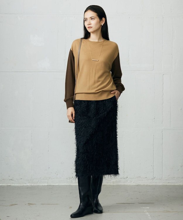 自由区 L 【カタログ掲載】ファインウールカシミヤクルーネック ニット キャメル系