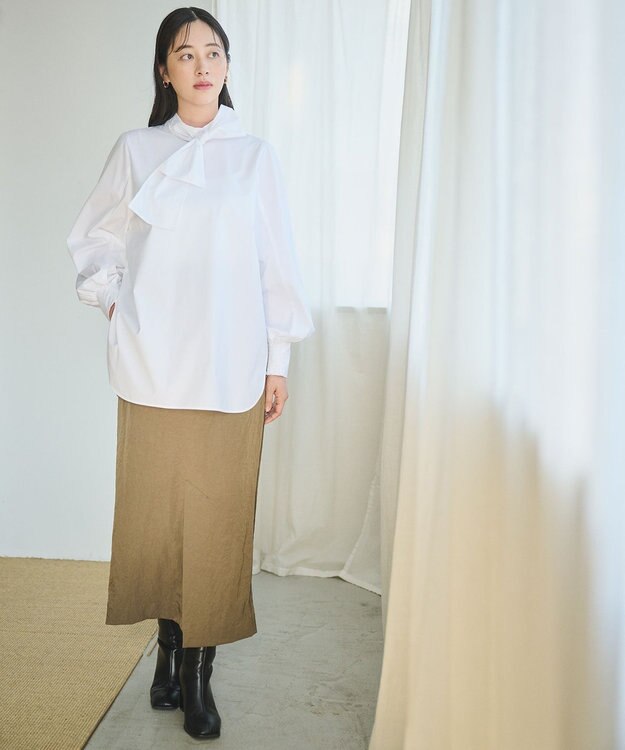 #Newans 【アイロンいらず】リボンタイブラウス ホワイト