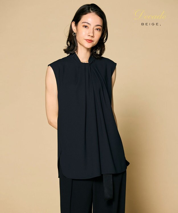 BEIGE， ANITA / ノースリーブタックブラウス Black