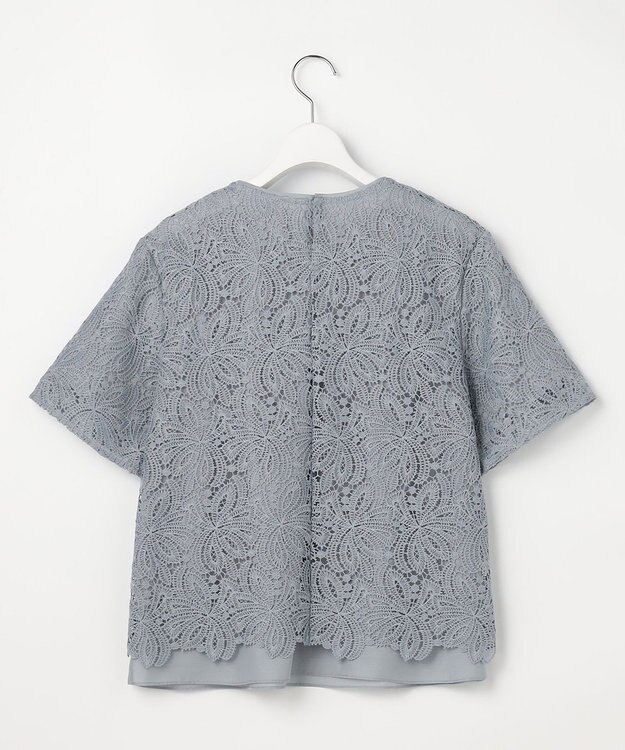 J.PRESS LADIES レースコンビジャージー カットソー グレイッシュブルー系