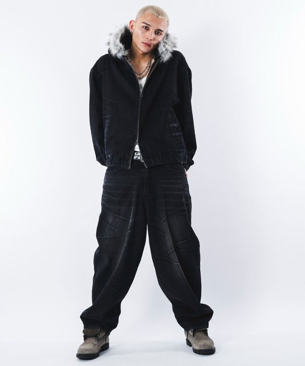 WEGO 【ユニセックス着用ITEM】ファーフードスラッシュデニムブルゾン デニムブラックソノタ