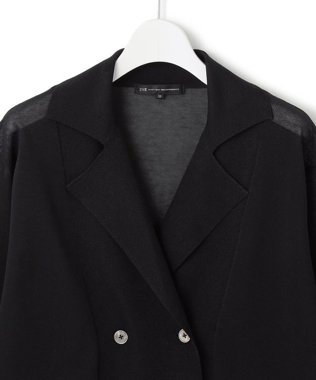23区 L 【洗える】シアー ダブルブレスト ニット ジャケット ブラック系
