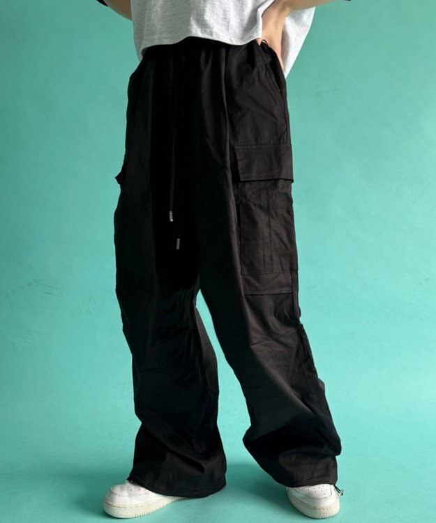 WEGO 【ウエストゴム】イージーカーゴパンツ ブラック