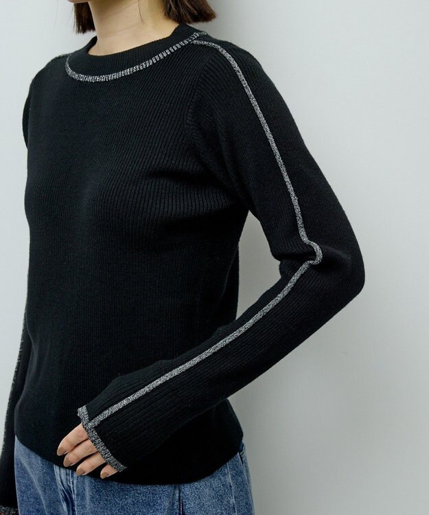 Green Parks ラメライン入りリブニットプルオーバー Black