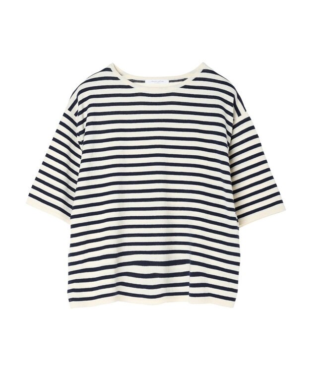 Green Parks 洗える　ニットＴシャツ Border Navy