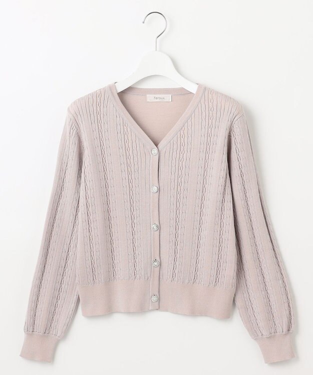 Feroux 【洗える】ビジューボタン カーディガン ピンク系