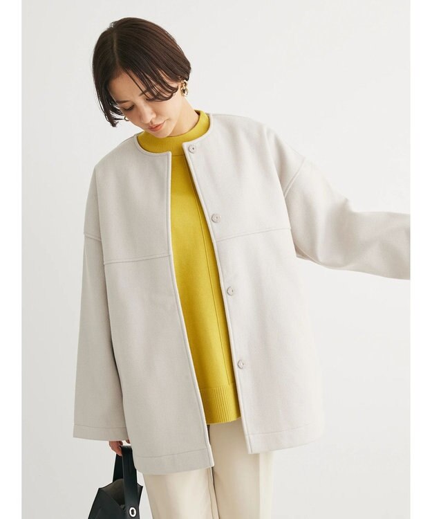 Green Parks 洗えるノーカラーショートコート Light Beige