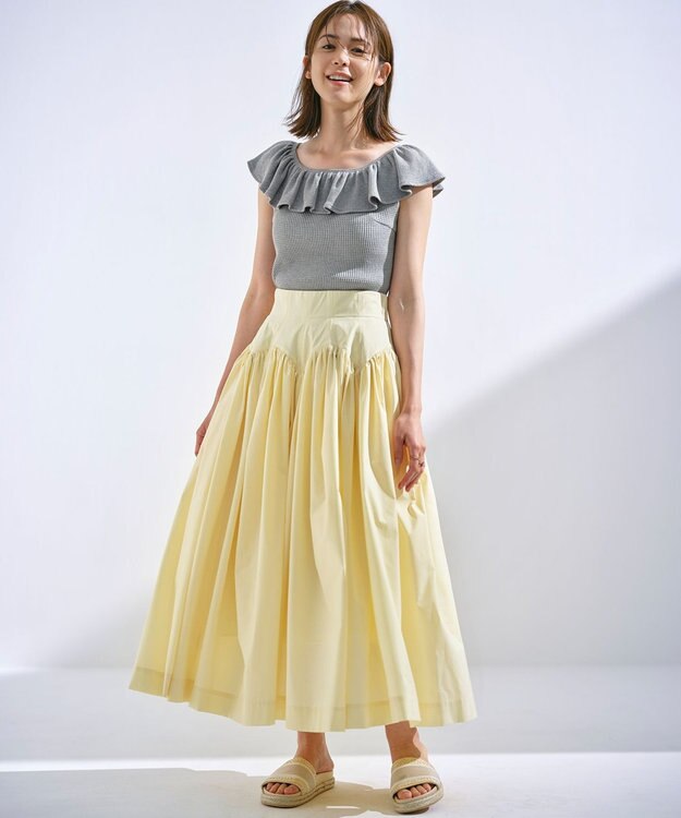 組曲 【組曲×setsuko sagittaire】カップ付きフリルTシャツ グレー系