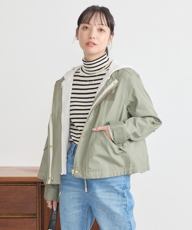 earth music&ecology パーカー付きミリタリーブルゾン Khaki