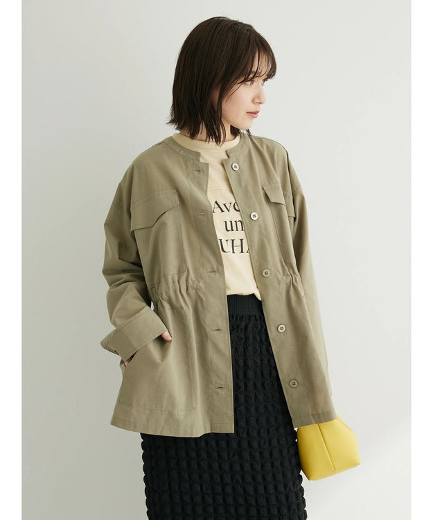Green Parks 綿麻混ノーカラーブルゾン Light Khaki
