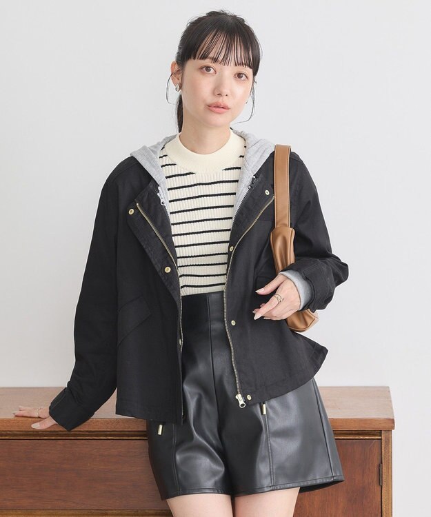 earth music&ecology パーカー付きミリタリーブルゾン Black