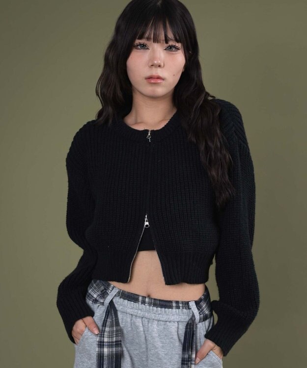 WEGO ダブルZIPニットカーデ ブラック