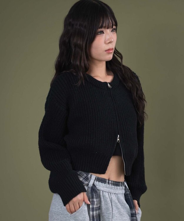 WEGO ダブルZIPニットカーデ ブラック