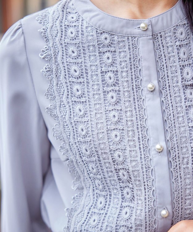 Tiaclasse 【新色追加・洗える】レースブラウス ライトグレー