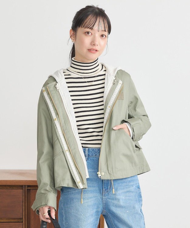 earth music&ecology パーカー付きミリタリーブルゾン Khaki