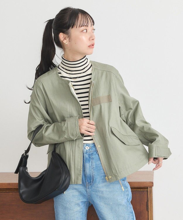 earth music&ecology パーカー付きミリタリーブルゾン Khaki