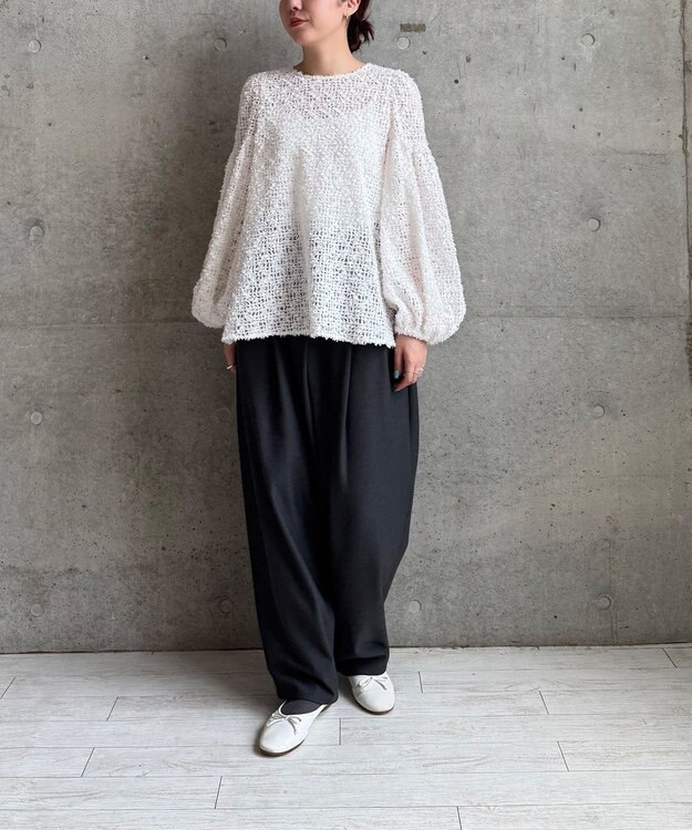 #Newans 【洗える】スラントフロントコクーンパンツ グレー