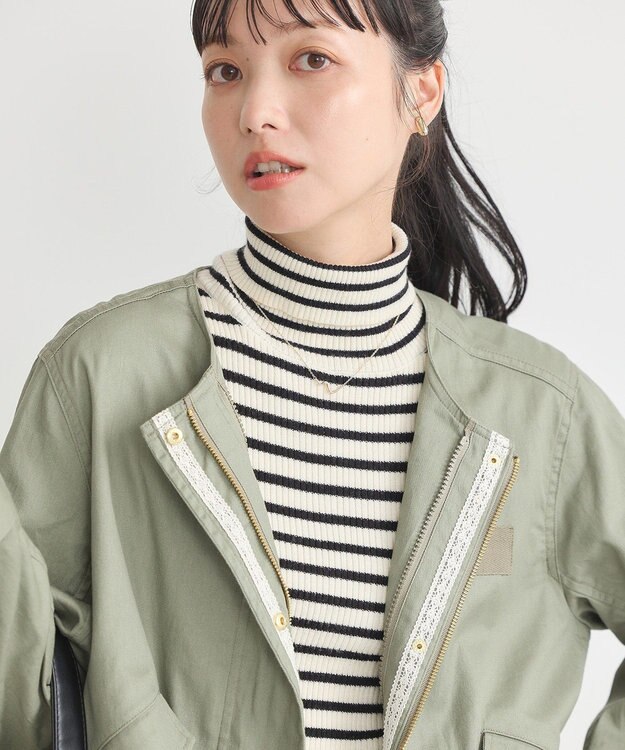 earth music&ecology パーカー付きミリタリーブルゾン Khaki