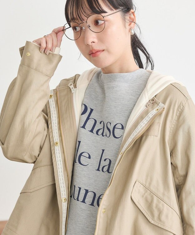 earth music&ecology パーカー付きミリタリーブルゾン Beige