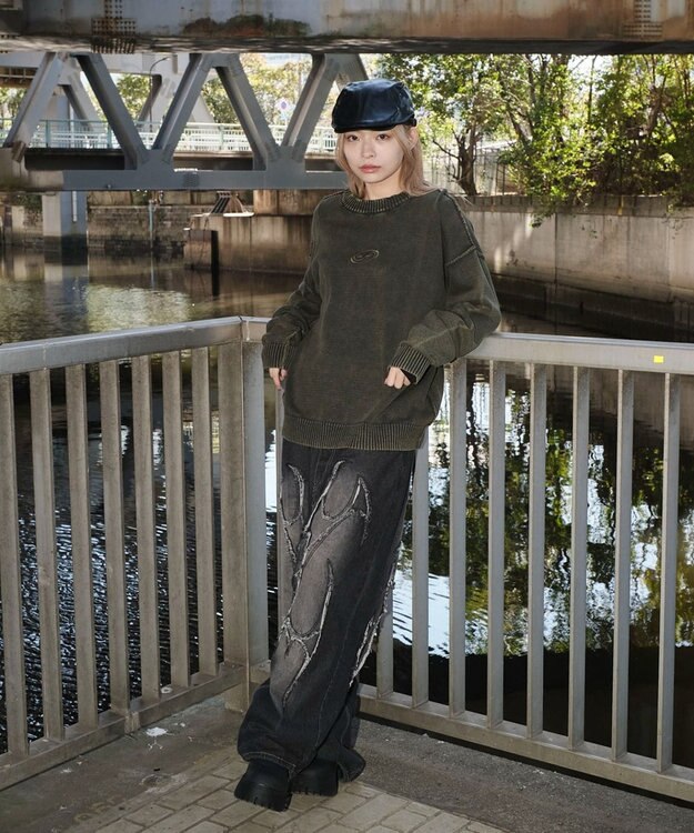 WEGO 【ユニセックス着用ITEM】ピグメントロゴニットプルオーバー カーキ