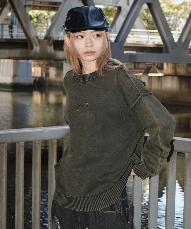 WEGO 【ユニセックス着用ITEM】ピグメントロゴニットプルオーバー カーキ