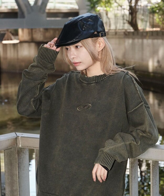 WEGO 【ユニセックス着用ITEM】ピグメントロゴニットプルオーバー カーキ