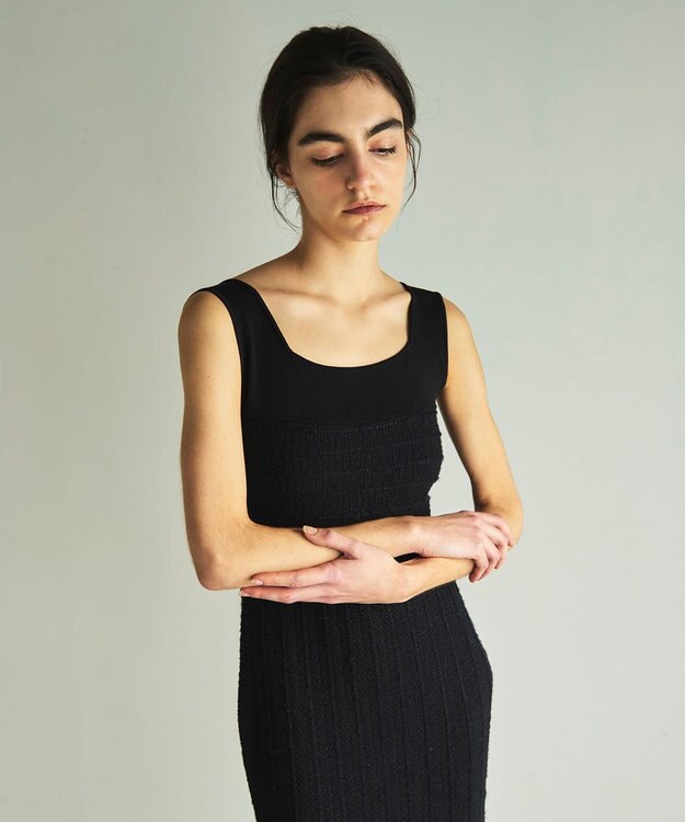 GRACE CONTINENTAL ツイードマーメイドニットワンピース ブラック