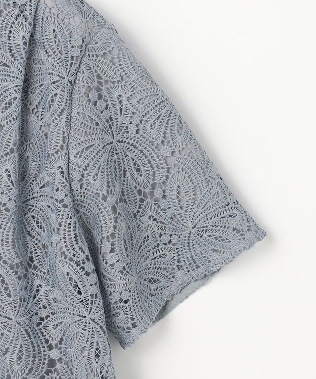 J.PRESS LADIES レースコンビジャージー カットソー グレイッシュブルー系