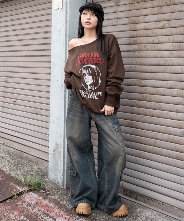 WEGO 【25年秋冬新作】2WAYグラフィックワンショルBIGスウェット 柄5